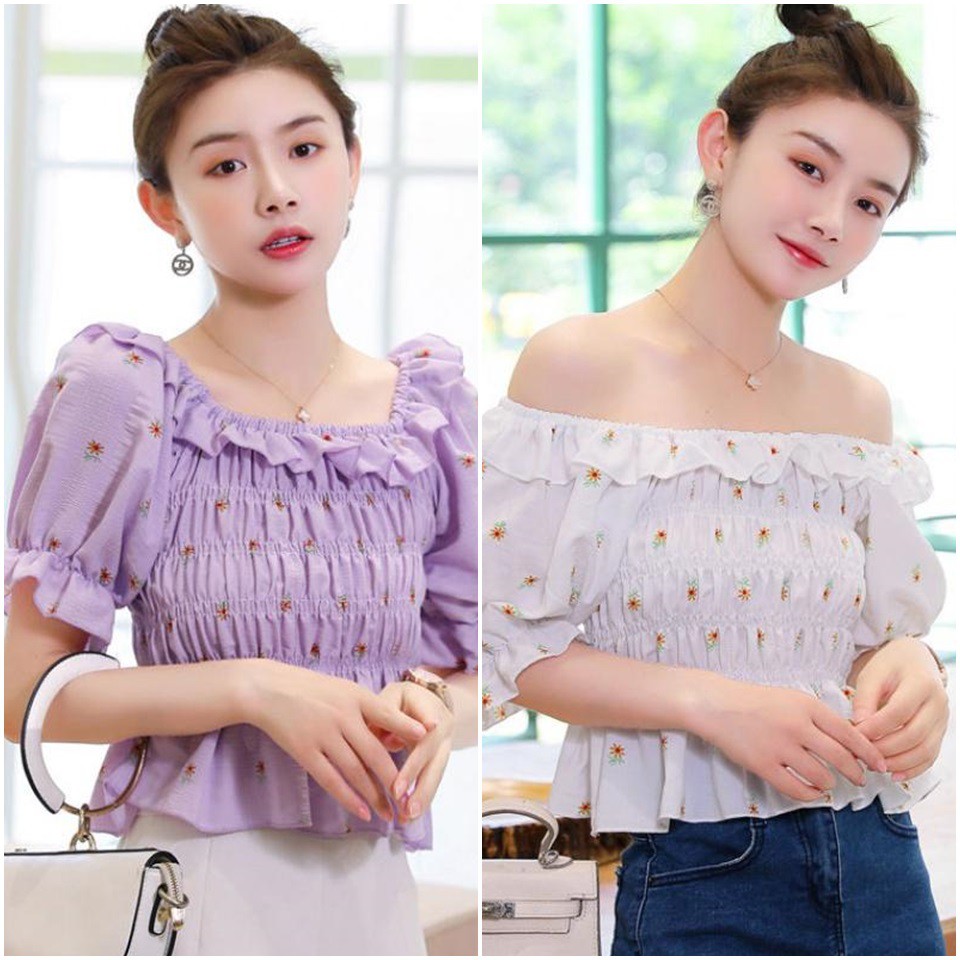 ÁO KIỂU SƠ MI TRỄ VAI NHÚN BÈO HOA NHÍ ULZZANG - LÀM ĐẸP GIÁ SỈ GB181