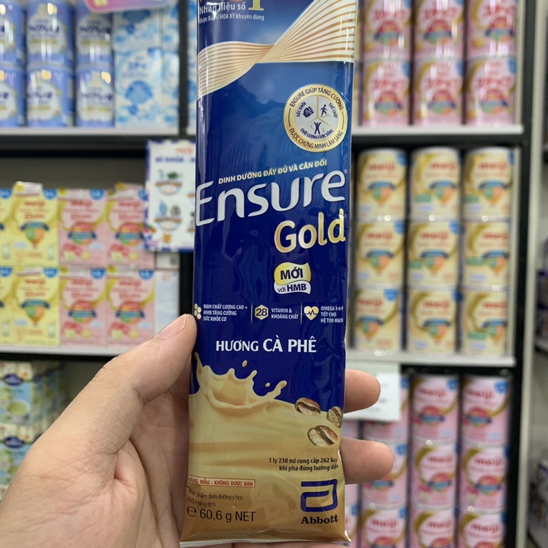 Combo 10 gói sữa ensure gold hạnh nhân, vani, cafe dạng gói 60,6g _abbott