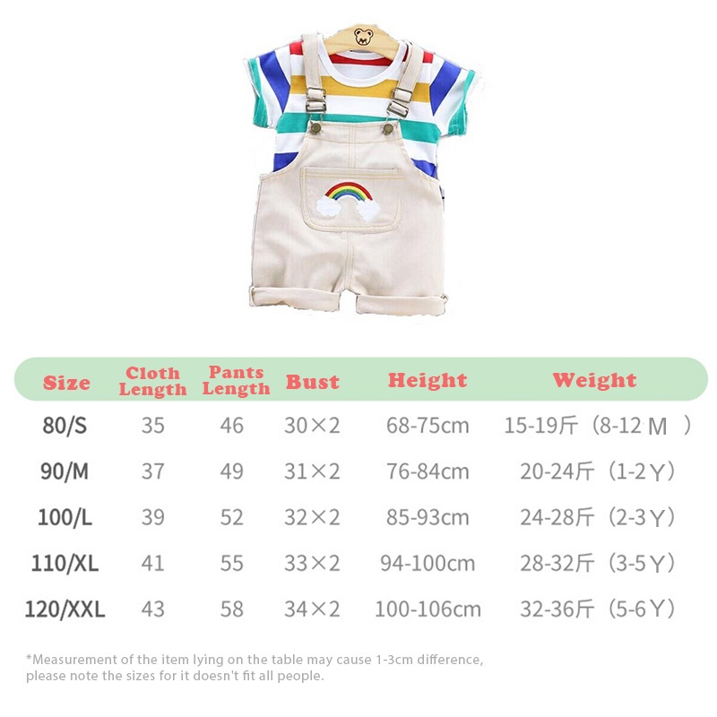 Bộ quần áo Luckycandy tay ngắn kẻ sọc trang trí hình cầu vồng phong cách Hàn Quốc thời trang mùa hè dành cho trẻ em