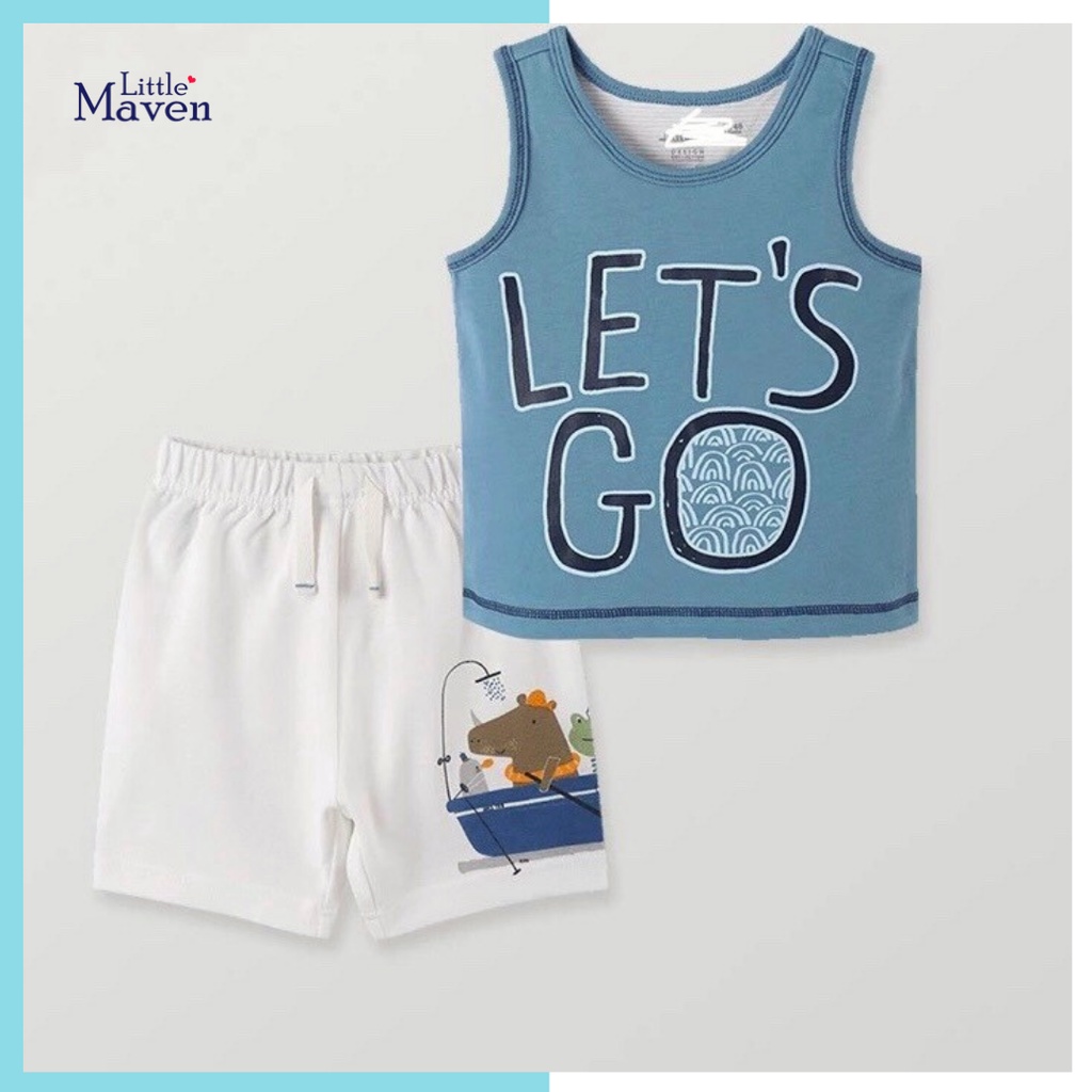 Bộ hè cotton Little Maven sát nách xanh PD1909 cho bé trai 2-8 tuổi Mẫu mới 2022 - Little Maven Official Store