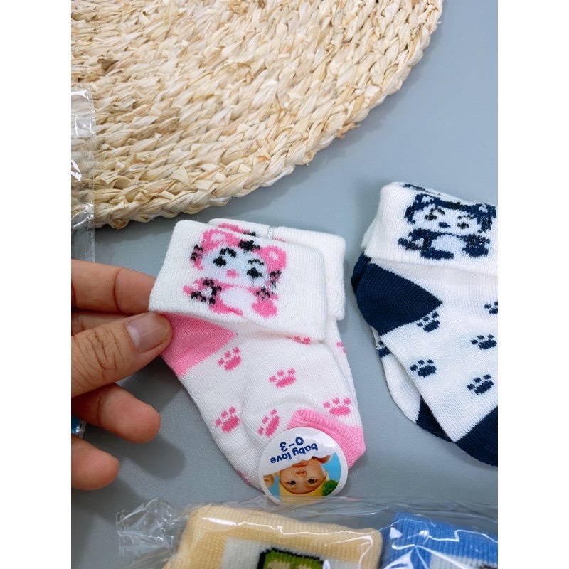 Set 2 Đôi Tất Sơ Sinh Cho Bé 0-3 Tháng tuổi nhiều hoạ tiết, Tất Cổ Cao Cho Bé SABOMART