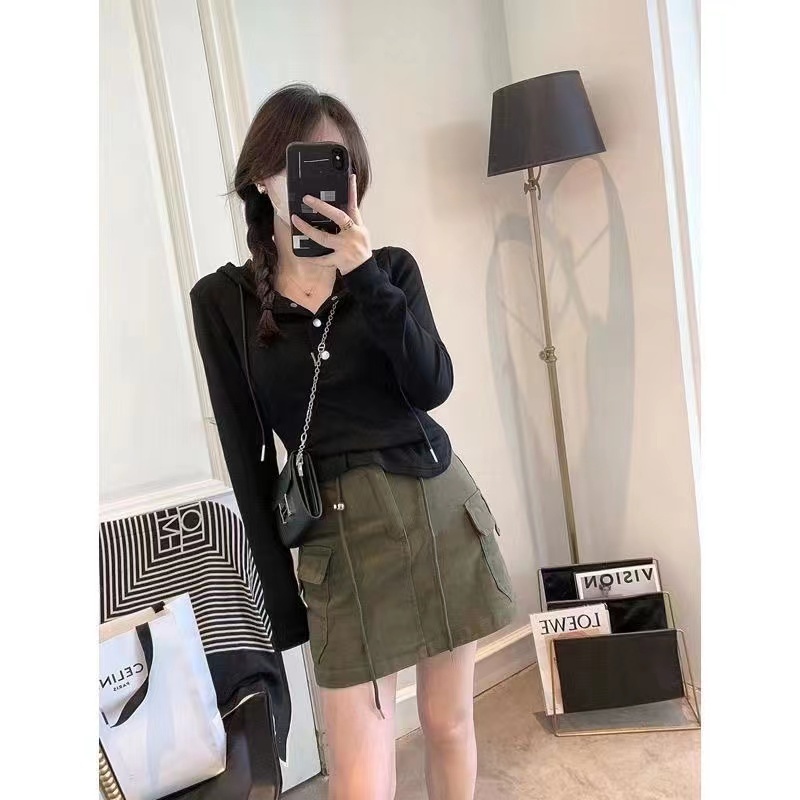 Áo Hoodie Lửng Tay Dài Dáng Ôm Phong Cách Hàn Quốc Thời Trang Mùa Thu Mới Dành Cho Bạn Nữ