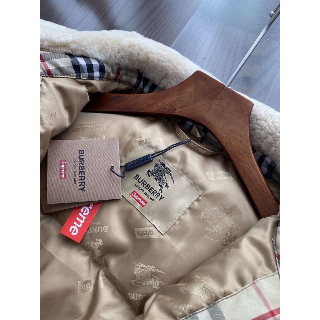 Áo phao cổ lông thời trang cao cấp Supreme x Burberry BBR cho nam nữ phong cách trẻ trung