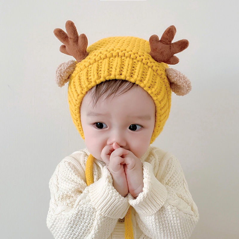 Mũ len trùm đầu hình sừng hươu dễ thương cho bé
