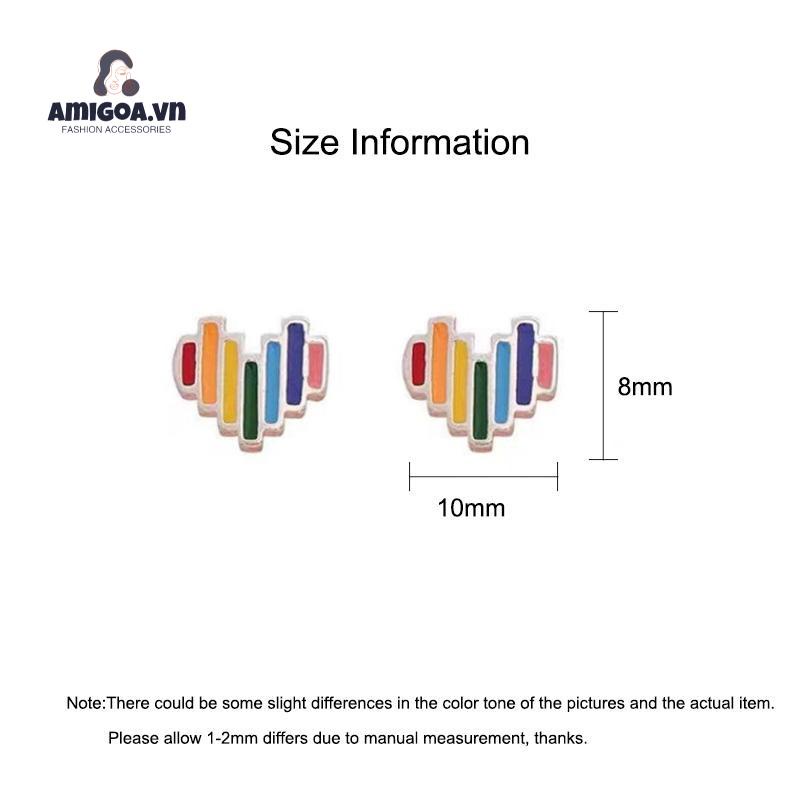 ✨✨Bông Tai Mạ Bạc 925 Hình Trái Tim Màu Cầu Vồng Thiết Kế Đơn Giản Cá Tính