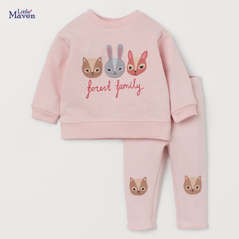 Bộ nỉ Little Maven hồng 3 thú cho bé gái 2-7 tuổi | Jumping Beans Official Store