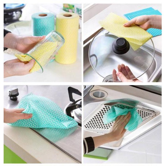 Cuộn 50 giấy lau đa năng bằng vải, khăn lau nhà bếp bằng vải đa năng tiện lợi khổ 20x30cm