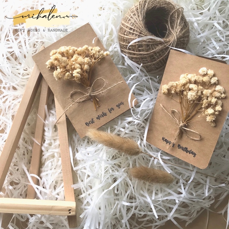 Thiệp quà tặng kraft vintage hoa baby handmade by Mihalen