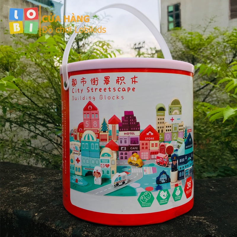 Đồ chơi gỗ thông minh, mô hình lắp ráp xây dựng thành phố 120 chi tiết kèm sách hướng dẫn cho bé - City Building