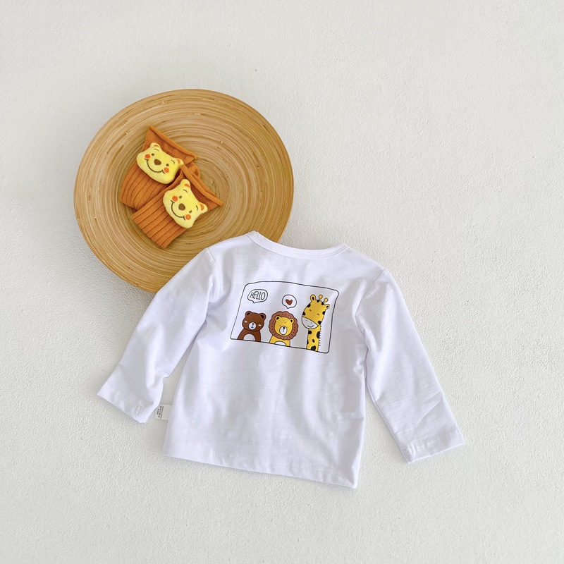 Áo Sơ Mi Cotton Tay Dài Kiểu Hoạt Hình Xinh Xắn Đáng Yêu Cho Bé 0-3 Tuổi