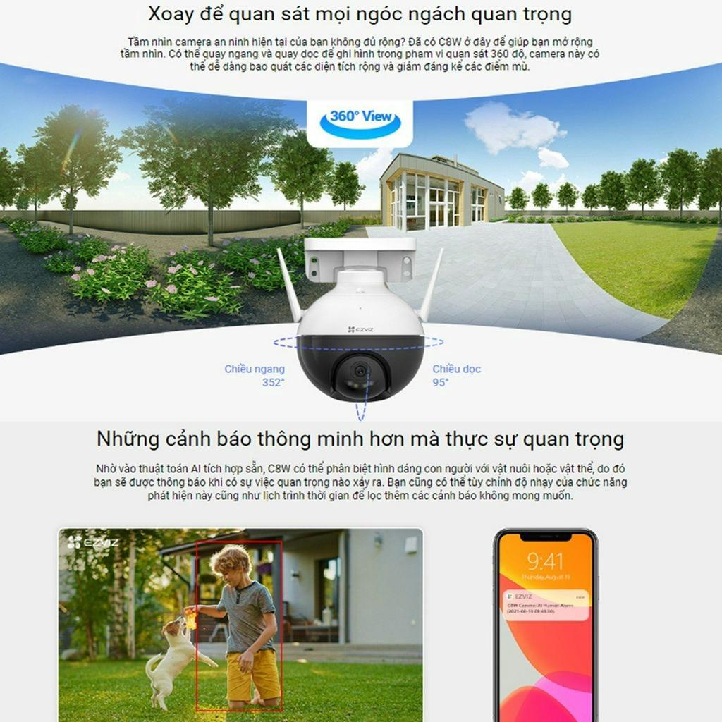 Camera WIFI ngoài trời EZVIZ C8W 4MP 2K Xoay 360 độ ,Đàm thoại 2 chiều , Báo động , Có Màu Ban Đêm – BH 24 Tháng