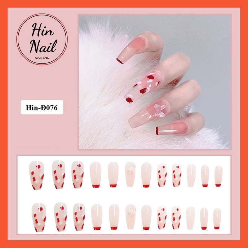 Móng tay giả đính đá Hin Nail form dài họa tiết bắt mắt