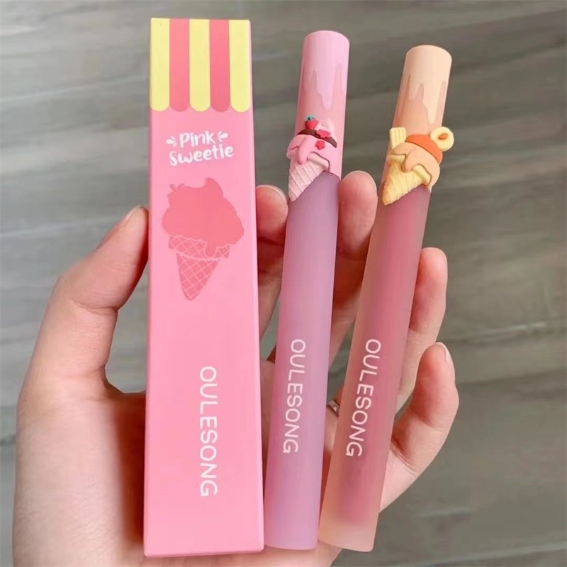 Abpopa OULESONG® Son Môi Dưỡng Ẩm Chống Dính Không Phai Màu Thiết Kế Hình Cây Kem Trái Tim