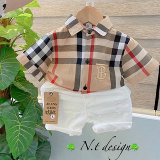 sét bộ quần bò kaki và áo sơ mi cho bé 9-25kg