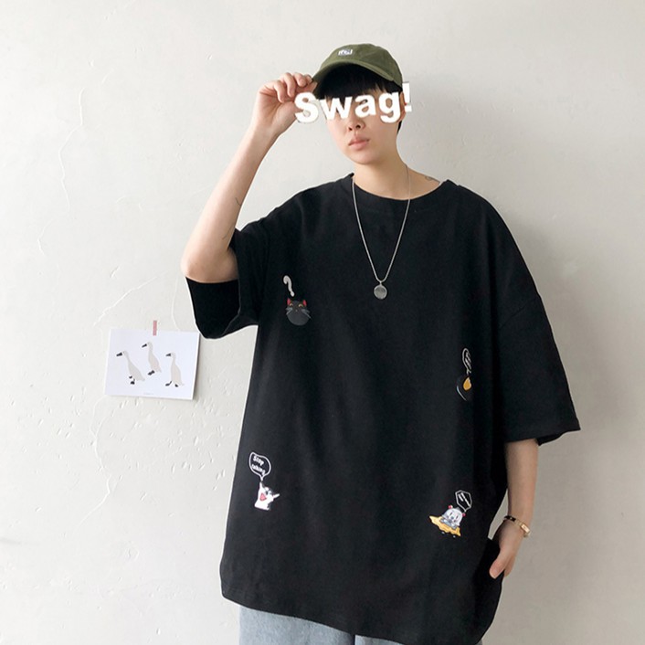 Áo Thun Tay Ngắn Dáng Rộng Họa Tiết Chú Chó Phong Cách Hàn Quốc Thời Trang Cho Nam 8XL