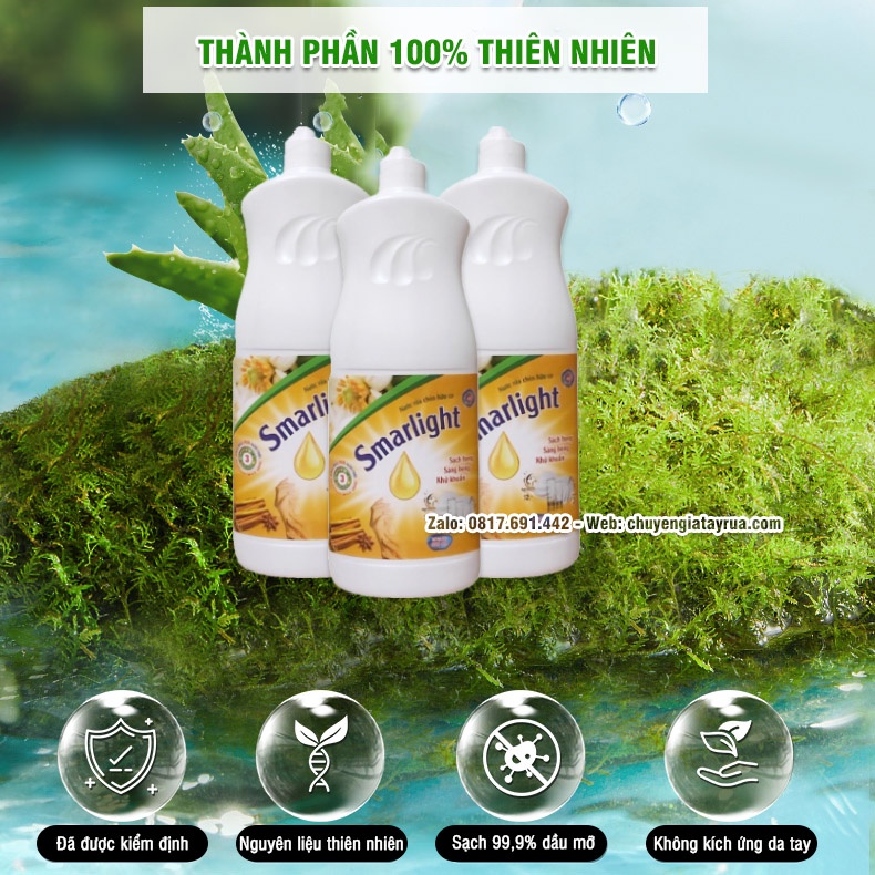 Nước Rửa Bát Hữu Cơ Chai Lớn Tiết Kiệm, Hương Quế Đậm Đặc, An Toàn, Bảo Vệ Da Tay Smarlight 800ml