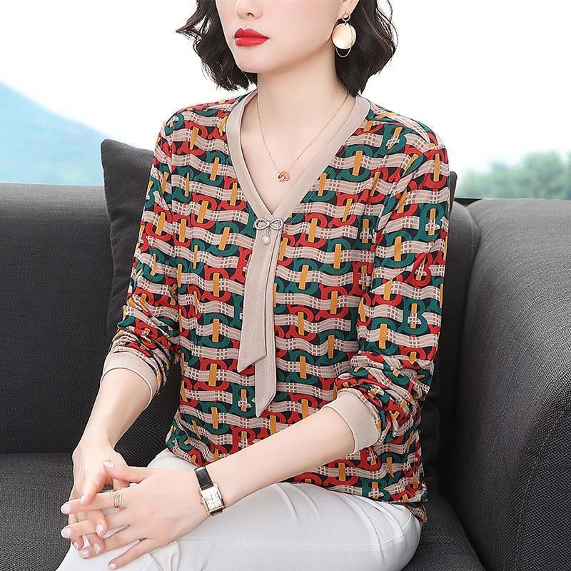 Áo Sơ Mi Nữ Dài Tay Cổ Chữ V Form Rộng Họa Tiết Kẻ Sọc Size M-6Xl