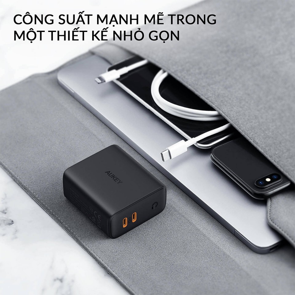 Củ sạc nhanh iPhone 12 Series, iPad Pro, Macbook Air, S10, Note 9 AUKEY PA-D2 36W (PD 3.0 30W Max trên 1 cổng)