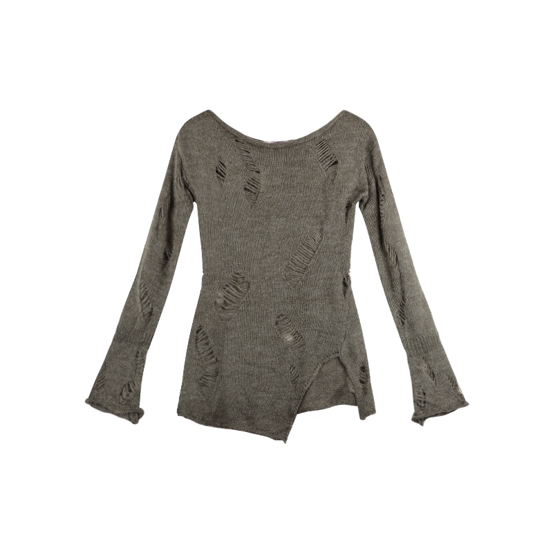 QADCOL Áo Sweater Dệt Kim Mỏng Tay Dài Dáng Ôm Thiết Kế Xẻ Tà Thời Trang Mùa Thu Cho Nữ