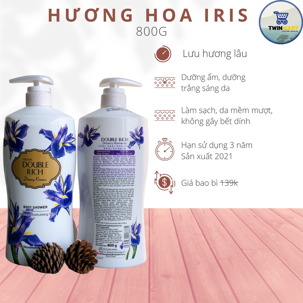 [ĐƠN 299K TẶNG DẦU GỘI 36K] DATE 2024 Sữa Tắm Hương Hoa Double Rich Body Shower - Hàn Quốc - Hương hoa Iris