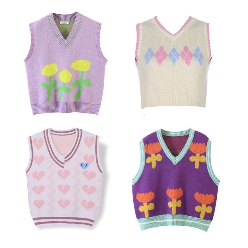 Áo Ghile Len Dệt Kim Hoạ Tiết Màu Pastel Xinh Xắn
