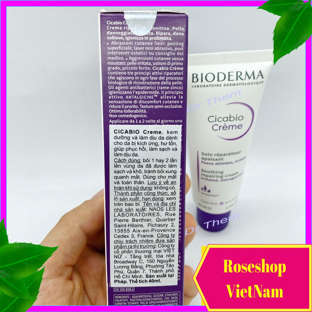 ✅[CHÍNH HÃNG]  Kem Dưỡng Phục Hồi Bioderma Cicabio Creme - Làm Dịu Da Bị Kích Ứng, Hư Tổn 40ml - Bioderma Tím. RSVN SP58