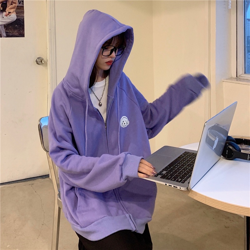 Áo khoác tay dài có nón họa tiết thêu đơn giản