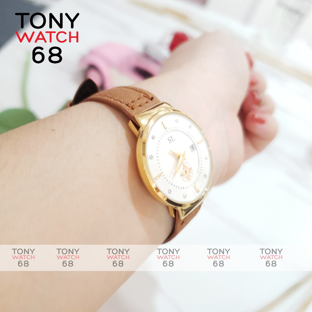 Đồng hồ cặp đôi nam nữ SL kim rốn dây da đen mặt siêu mỏng độc đáo chống nước chính hãng Tony Watch 68 | BigBuy360 - bigbuy360.vn