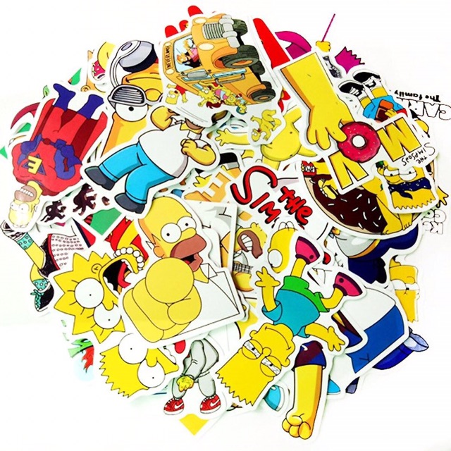 Sét 30-50 Sticker gia đình simpson ép lụa -hình dán simpson có đề can bóc dán