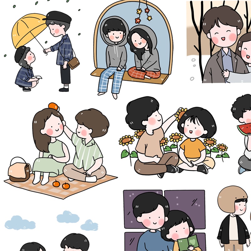 Sticker hình dán couple set 12 chiếc hình chibi xinh xắn trang trí sổ tay