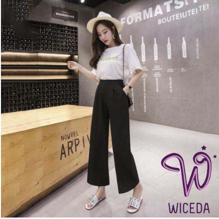 Quần ống rộng suông dài,quần culottes đũi nữ chất nhẹ thoáng mát  4 màu đen be trắng xanh ngọc WICEDA QD520. | BigBuy360 - bigbuy360.vn