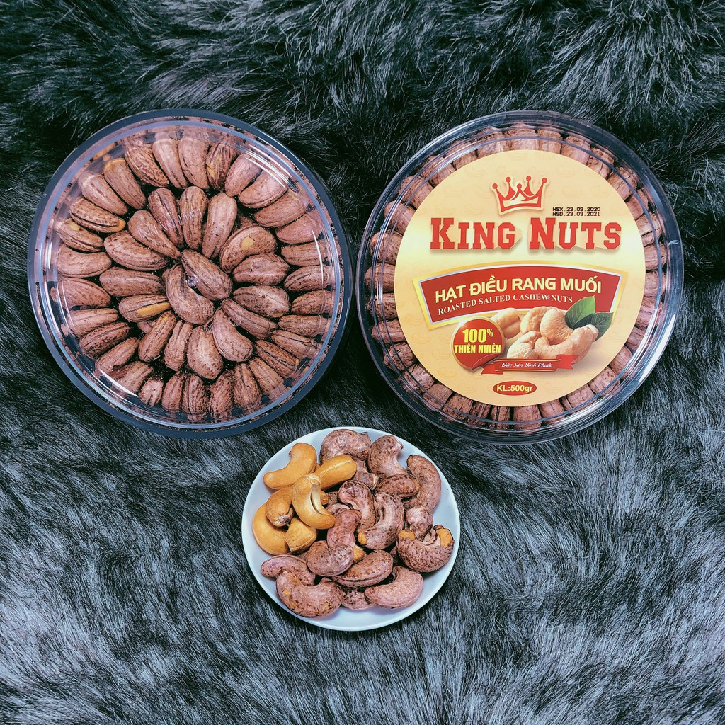 Hạt Điều Rang Muối 1 Hộp 500gram Loại A+ Hàng Việt Nam KingNuts Hộp Tròn-Ăn Vặt Lel