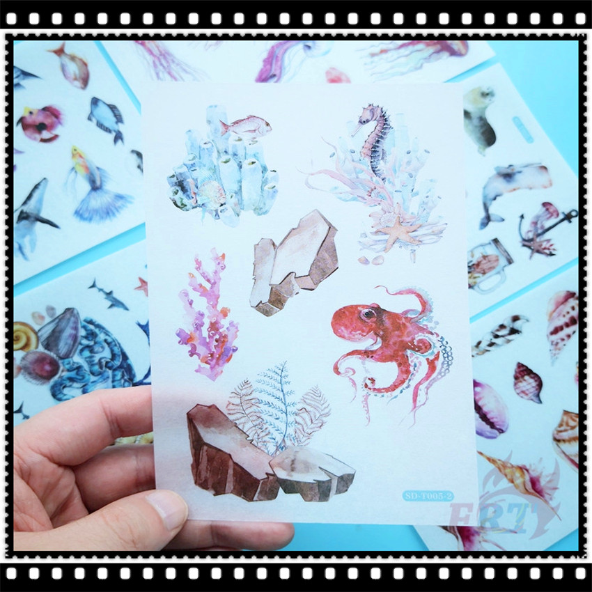 ❀ Hình Dán Thế Giới Biển Washi ❀ Set 6 Tấm Sticker Dán Trang Trí Thời Trang