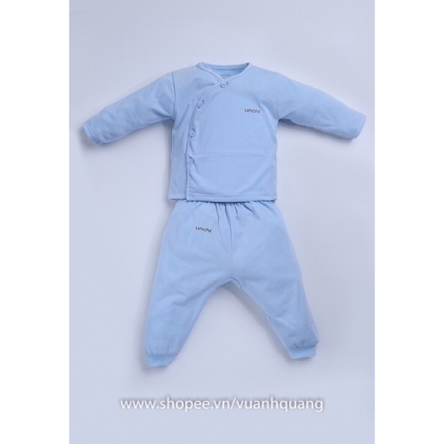 Bộ sơ sinh cotton UNCHI dài tay quần đáp đũng cho bé 3-9kg