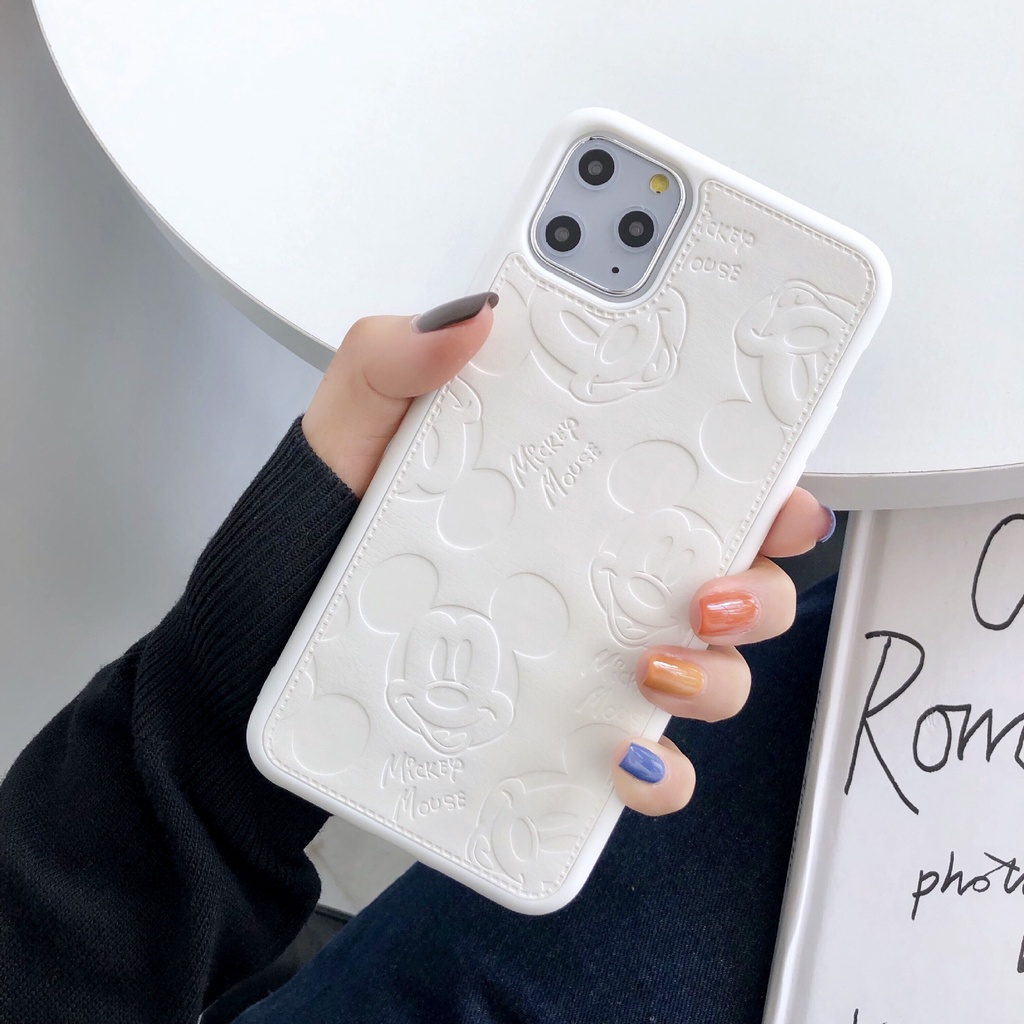 Ốp điện thoại mềm hoa văn da hoạt hình Mickey chống sốc cho iPhone 11 Pro XR/XS/X 7 8 Plus