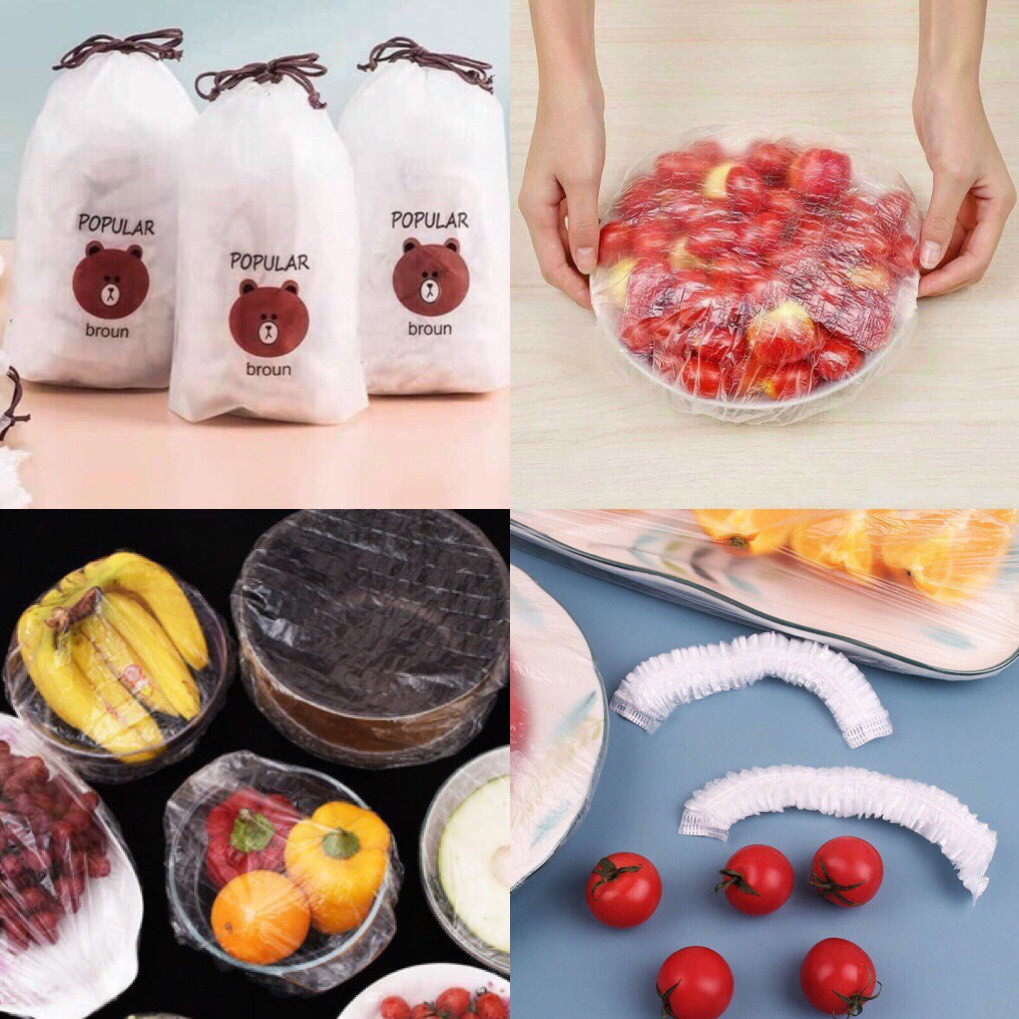 Gói 100c Màng Bọc Thực Phẩm Có Chun Co Dãn Kèm Túi Gấu