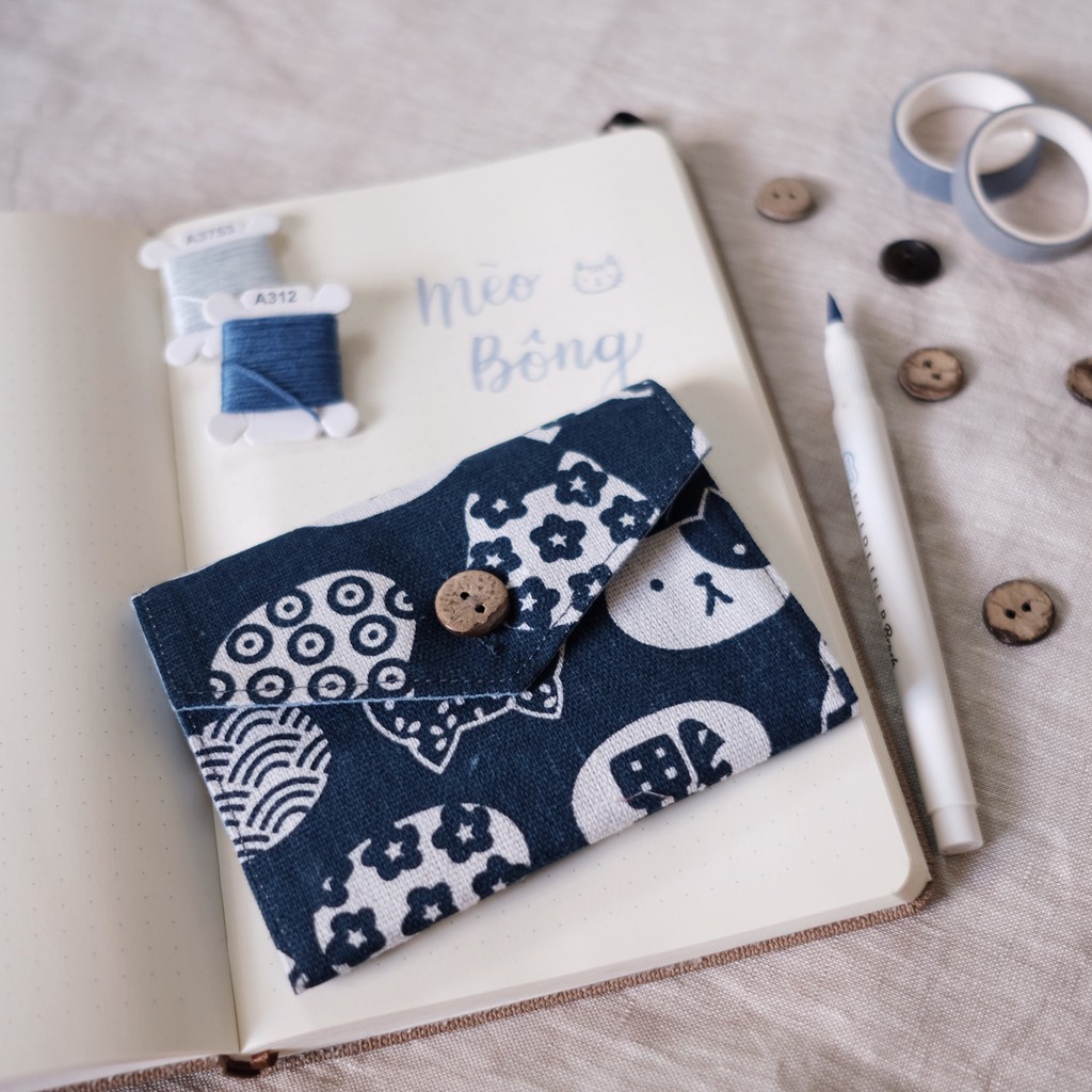 Ví Handmade "𝐌𝐞̀𝐨 𝐁𝐨̂𝐧𝐠" siêu dễ thương chất liệu Canvas thô/Phong cách Vintage/Nhỏ gọn, đựng được CMND, thẻ ATM