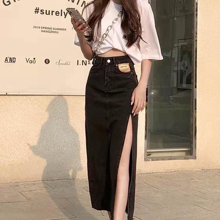 Chân Váy Denim Lưng Cao Xẻ Tà Quyến Rũ Cho Nữ | BigBuy360 - bigbuy360.vn