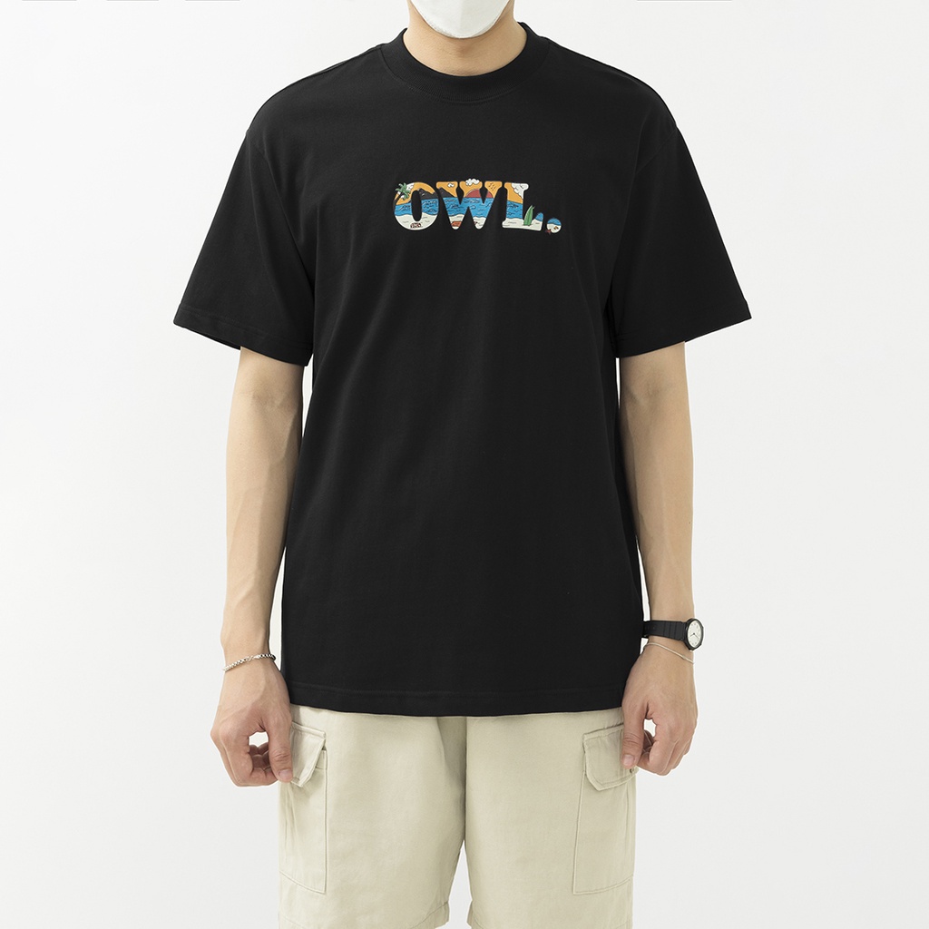 OWL BRAND® ISLAND TEE - Áo thun nam hoạ tiết in chữ / Đen