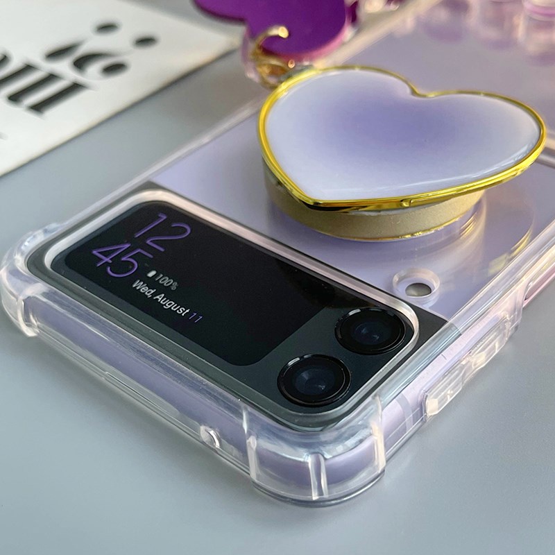 Bao Da Điện Thoại Nắp Gập Chống Sốc Màu Tím Tuyến Tính Có Giá Đỡ Cho samsung galaxy z flip 4g 5 4 3 flip3 flip4 zflip5 5g Ốp