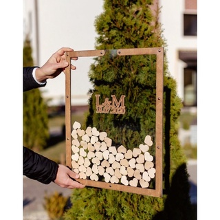 Hộp thả tim chữ nhật TRONG SUỐT, hộp thả tim ký tên| Dáng hộp chữ nhật kèm 100-200 tim gỗ| Transparent wedding guestbook