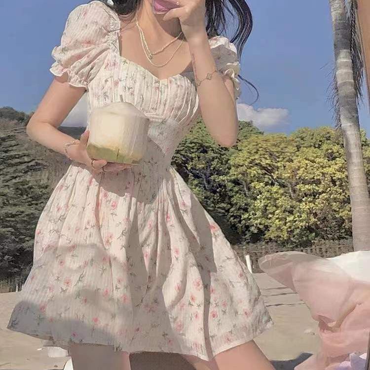 Đầm voan hoa cột dây cổ yếm thời trang xuân hè dành cho nữ 2022