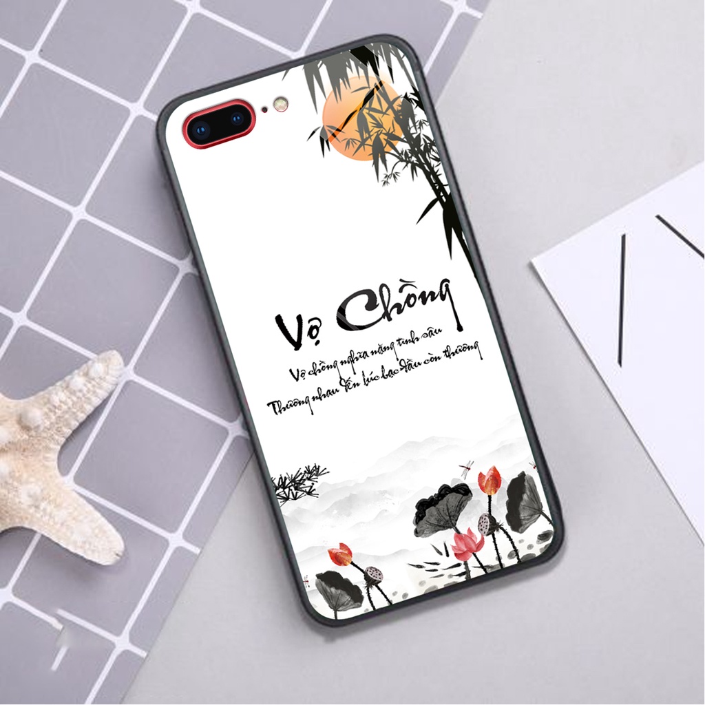 Ốp lưng KÍNH Iphone 7 PLUS  / 8 PLUS  in hình 3D TÀI LỘC-VỢ CHỒNG-TÂM AN -MÃ ĐÁO