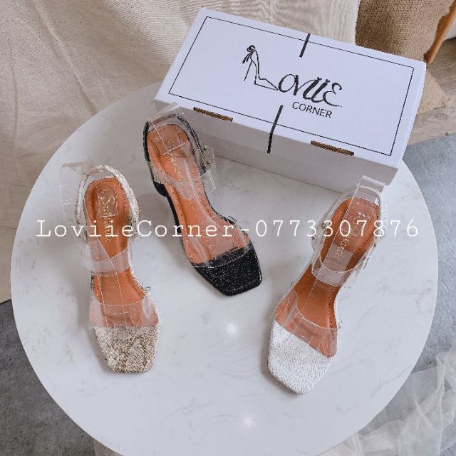 SANDAL CAO GÓT LOVIIECORNER - GUỐC SANDAL THỜI TRANG - SANDAL NỮ XỎ NGÓN - GIÀY CAO GÓT ĐẾ VUÔNG QUAI NGANG MẢNH G190477