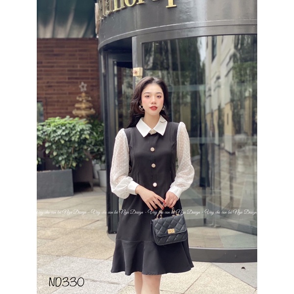 Váy cho con bú đen phối tay voan trắng