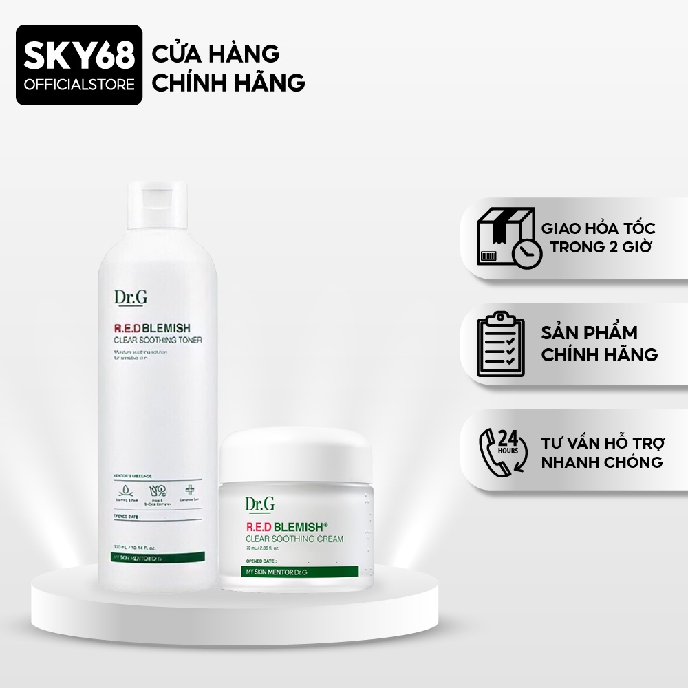 Combo 2 Sản Phẩm Cấp Ẩm Cho Da Mụn, Nhạy Cảm Dr.G (Toner 300ml, Kem 70ml)