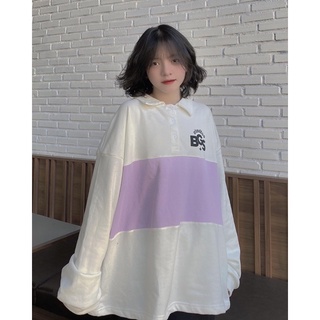 Áo Polo Tay Dài Phối Sọc Basic / Purple - by Bubble Gum Studio