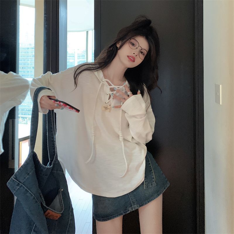Áo thun COZOKC tay dài có mũ trùm đầu dáng rộng thời trang