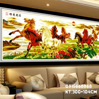 Tranh thêu chữ thập mã đáo thành công khổ cực lớn kt 245-90cm