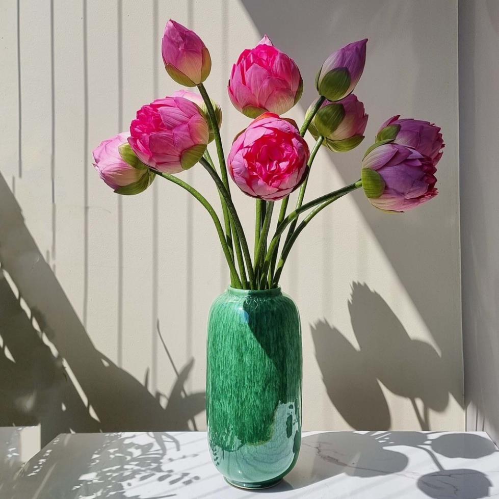 Hoa Sen giả bách diệp quan âm cao cấp màu trắng và hồng 1 cành dài 80 cm - Hoa lụa đẹp decor cắm lọ xinh chụp studio